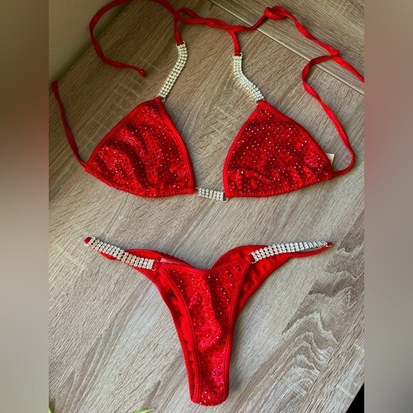 SuitsYou Swimwear Red AB Crystal Competition Bikini - Picture 1 of 2